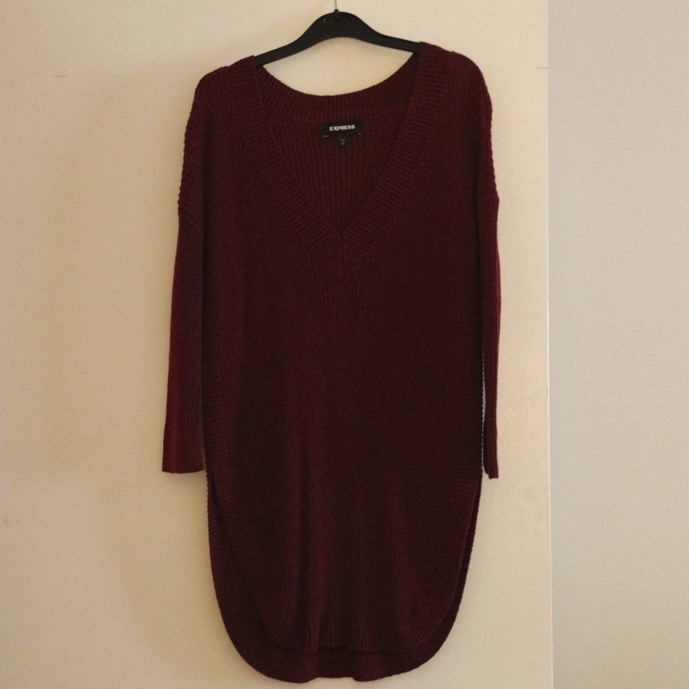 Women's Maroon Express ¾ sleeve, v-neck, tunic/sweater dress